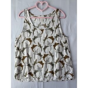 H&M Wms Sz 4 White Brown Crocodile Tank Top 100% Viscose Quirky Funky Novelty
